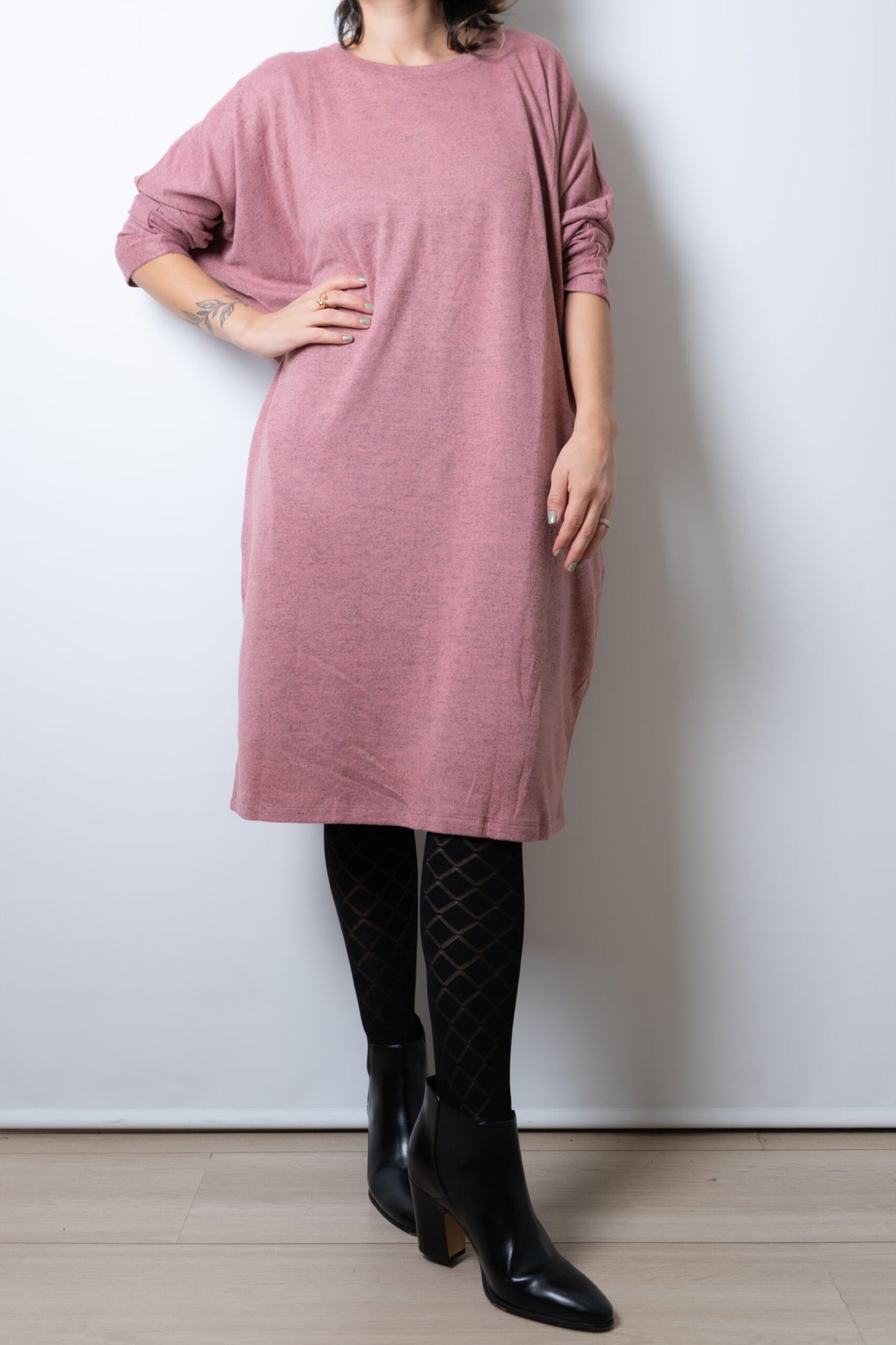 Vestido Lanilla algodón - cuello redondo - Rosado