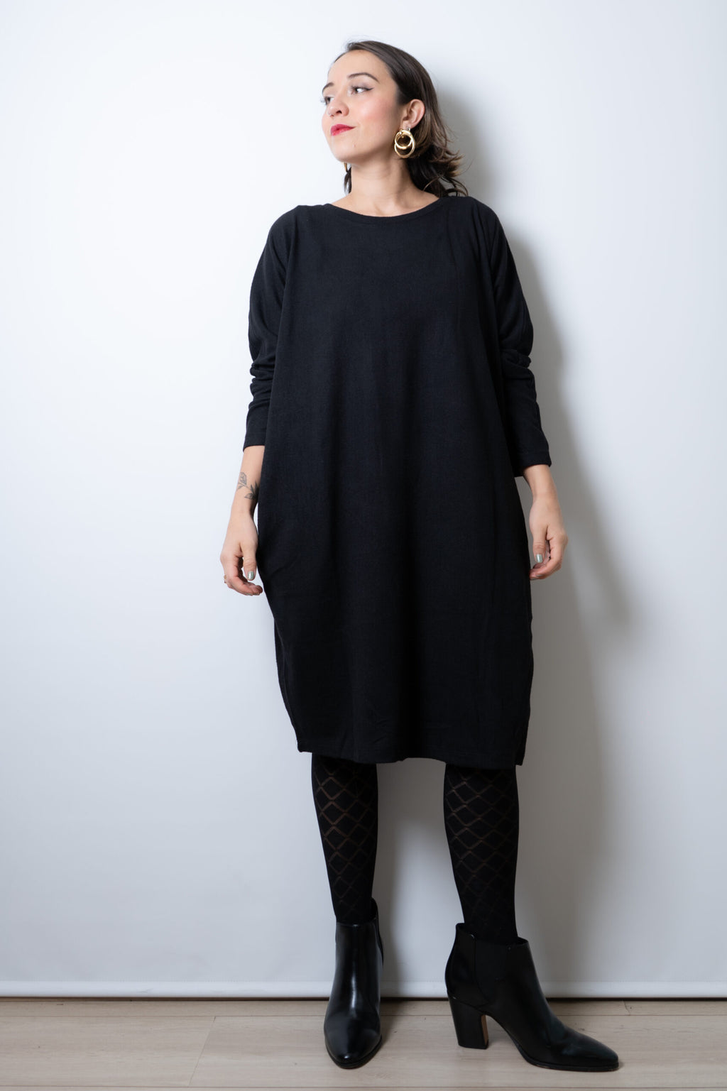 Vestido Lanilla algodón - cuello redondo - Negro