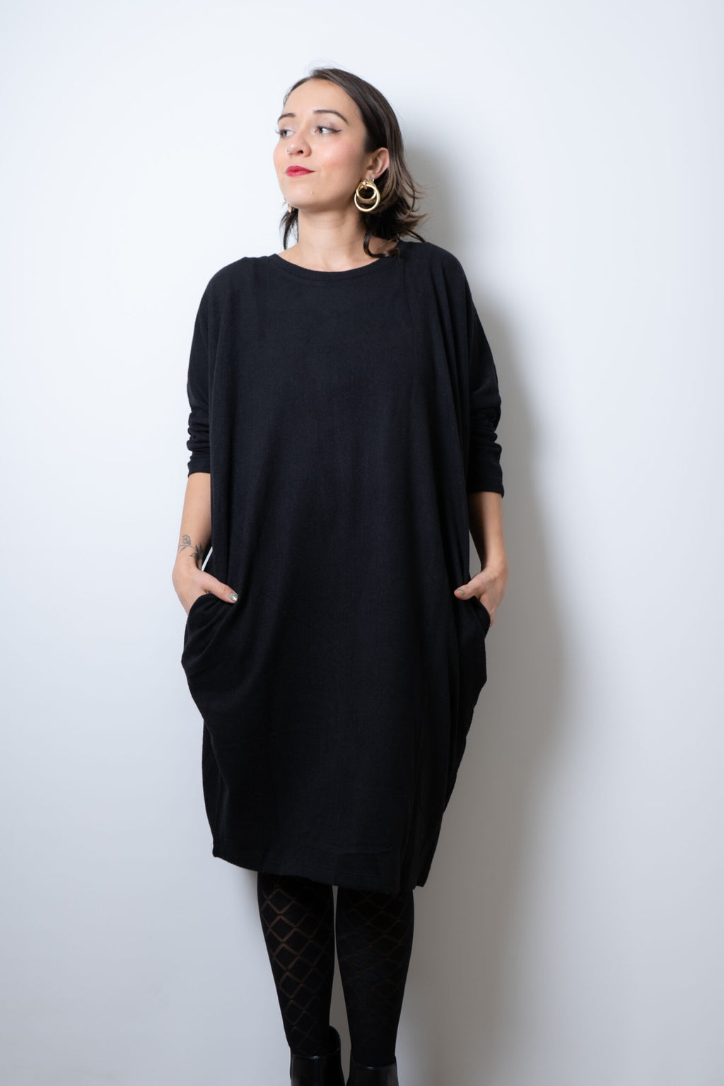 Vestido Lanilla algodón - cuello redondo - Negro