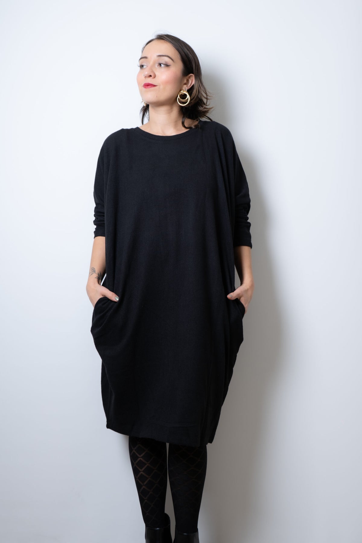 Vestido Lanilla algodón - cuello redondo - Negro