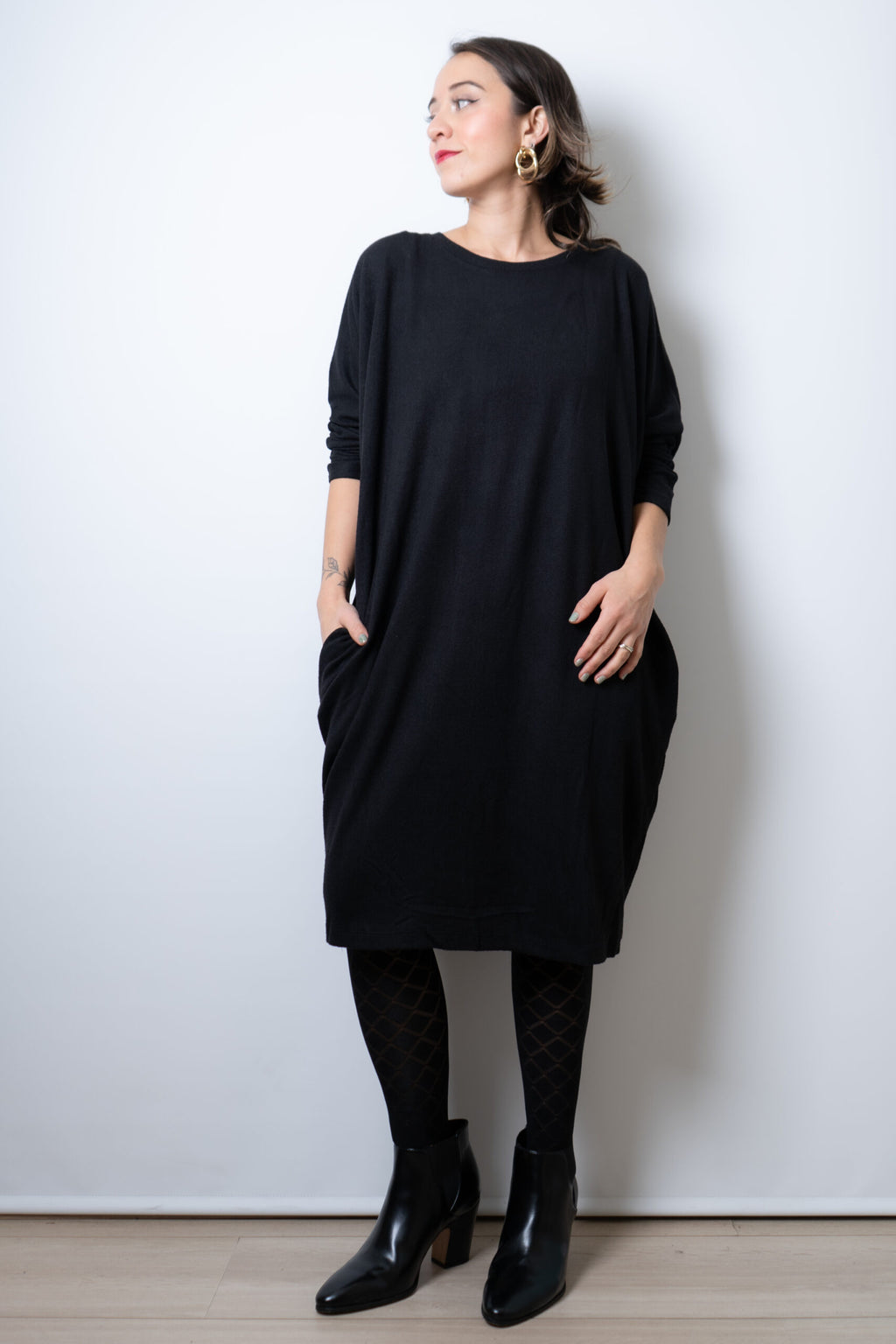 Vestido Lanilla algodón - cuello redondo - Negro