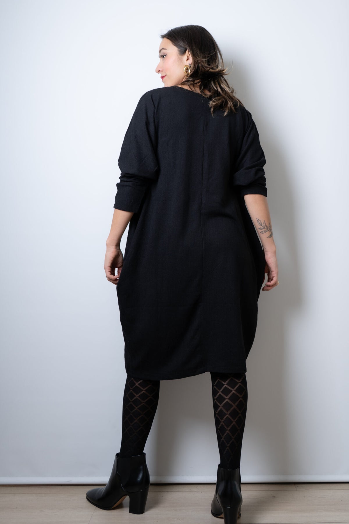Vestido Lanilla algodón - cuello redondo - Negro