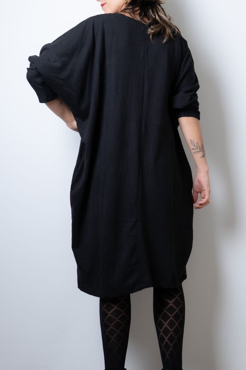 Vestido Lanilla algodón - cuello redondo - Negro