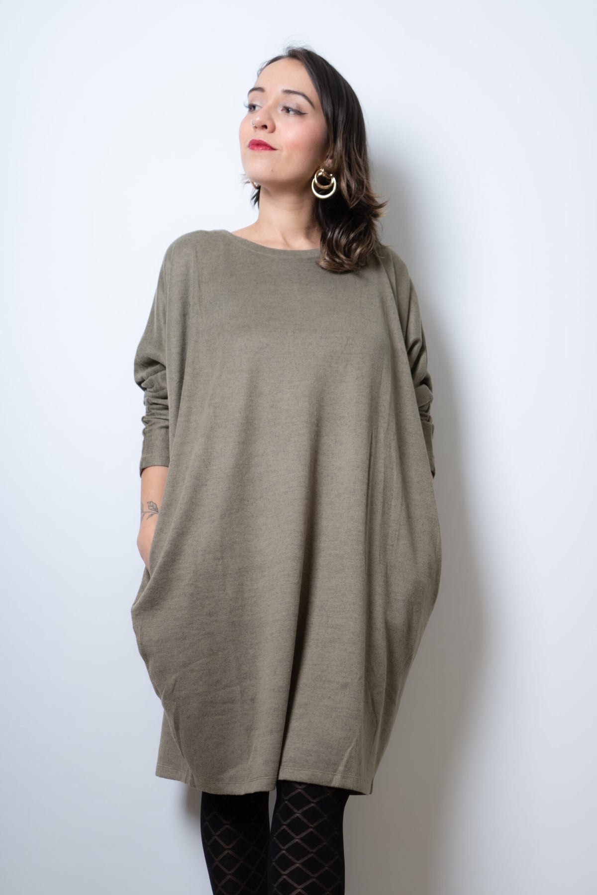 Vestido Lanilla algodón - cuello redondo - Verde