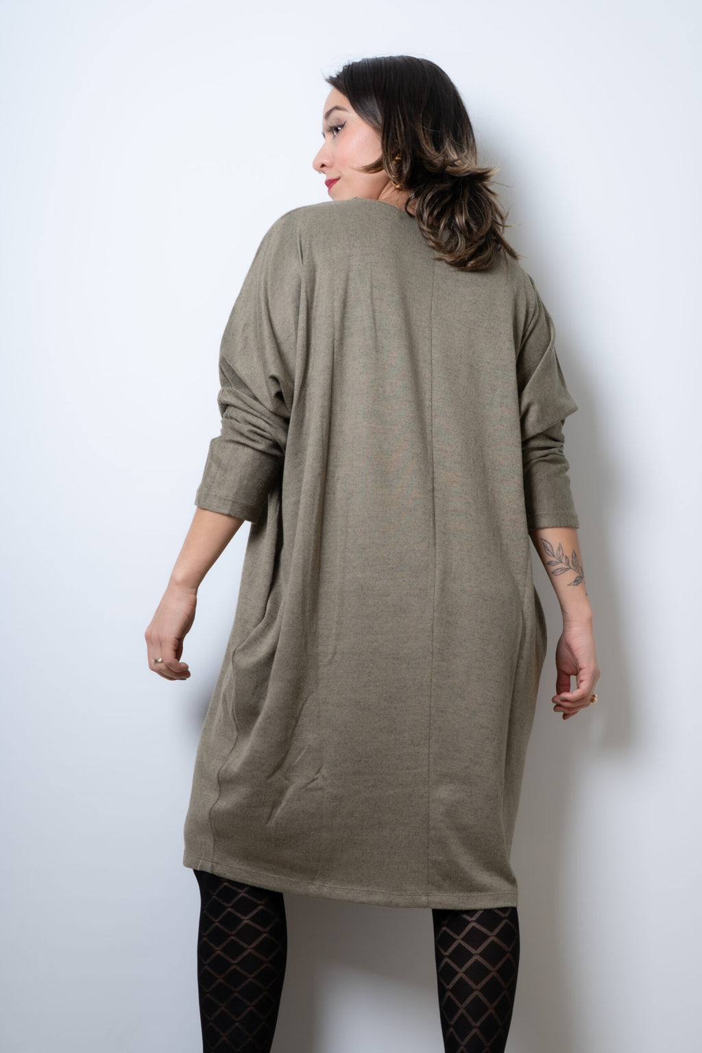 Vestido Lanilla algodón - cuello redondo - Verde