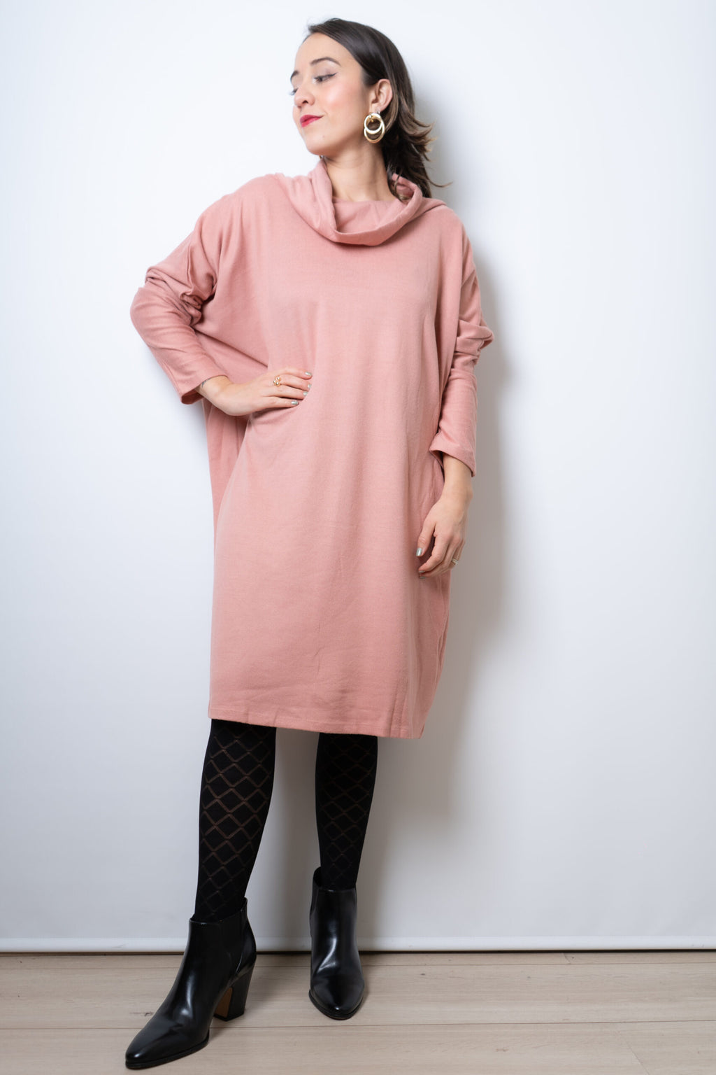 Vestido Lanilla algodón - con cuello - Rosado