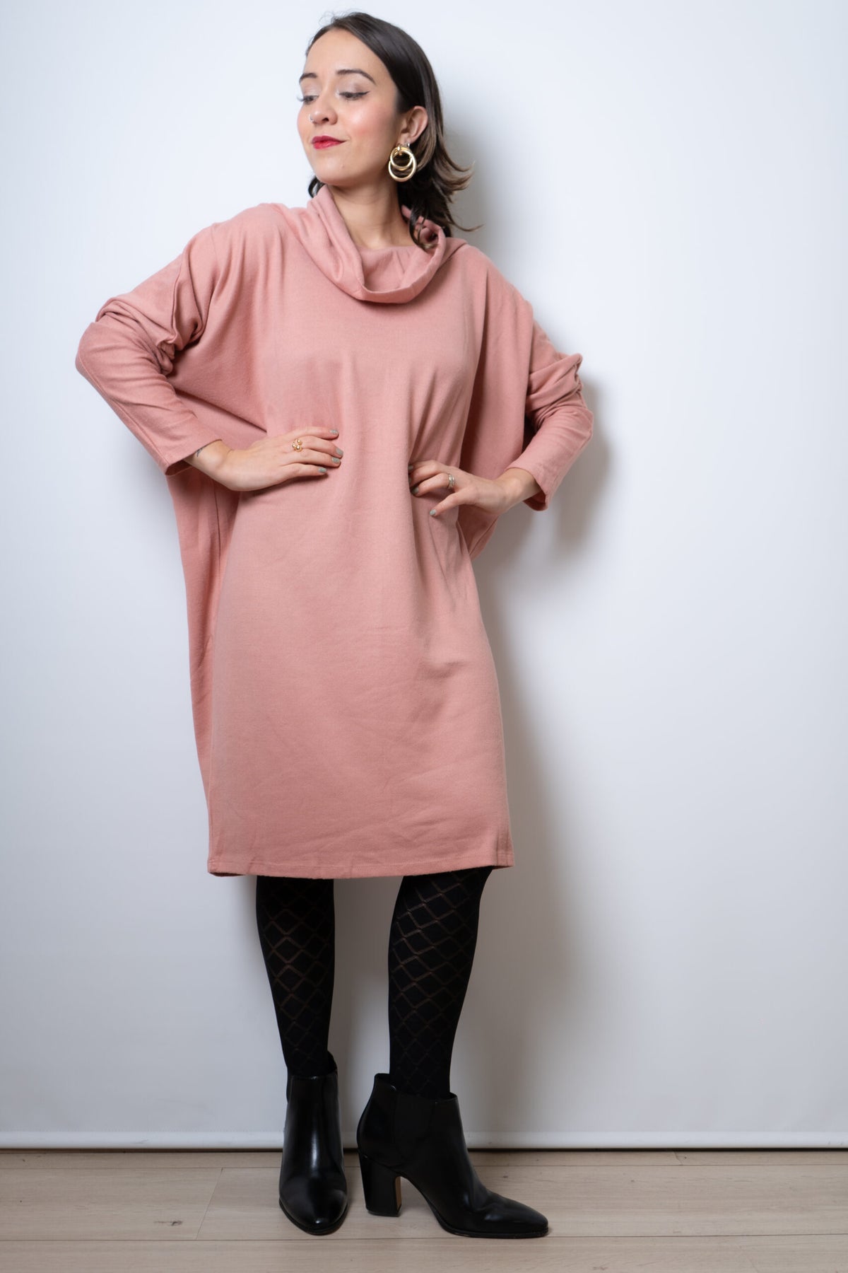 Vestido Lanilla algodón - con cuello - Rosado