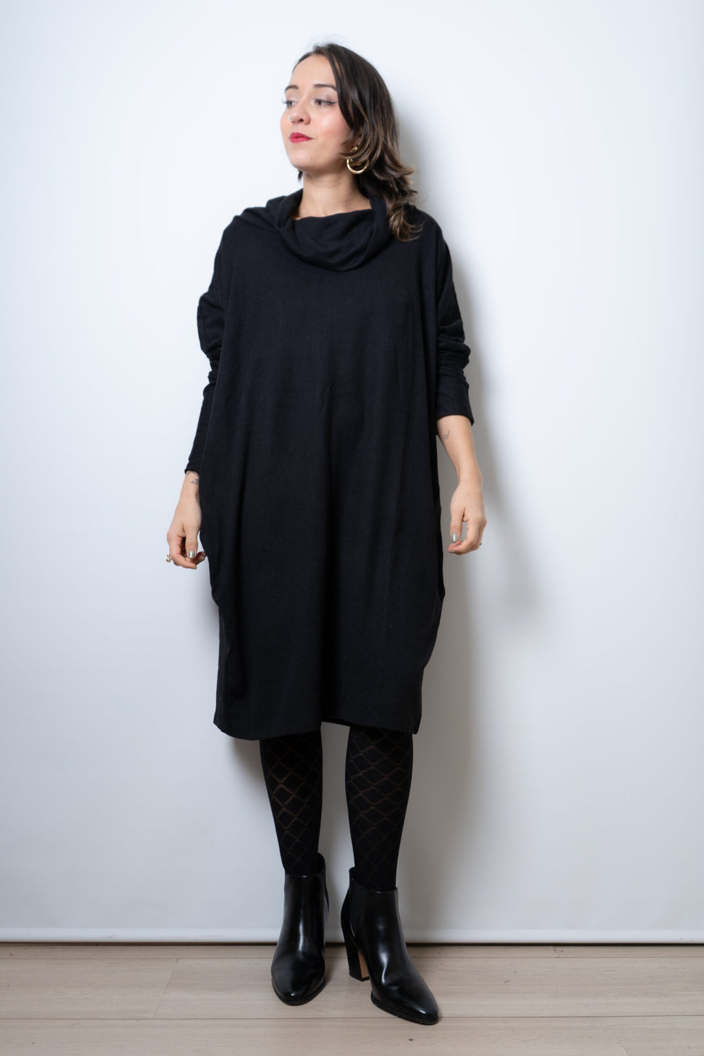 Vestido Lanilla algodón - con cuello - Negro