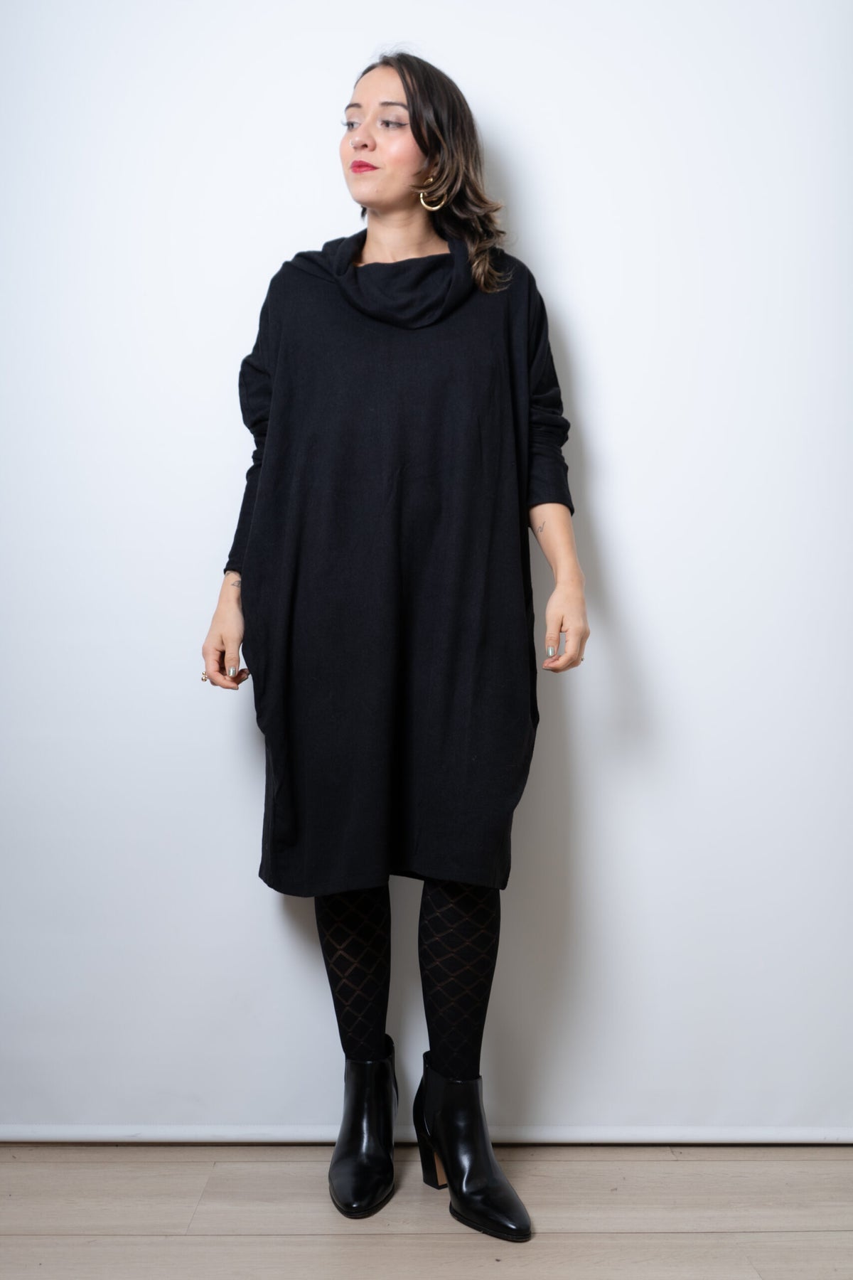 Vestido Lanilla algodón - con cuello - Negro