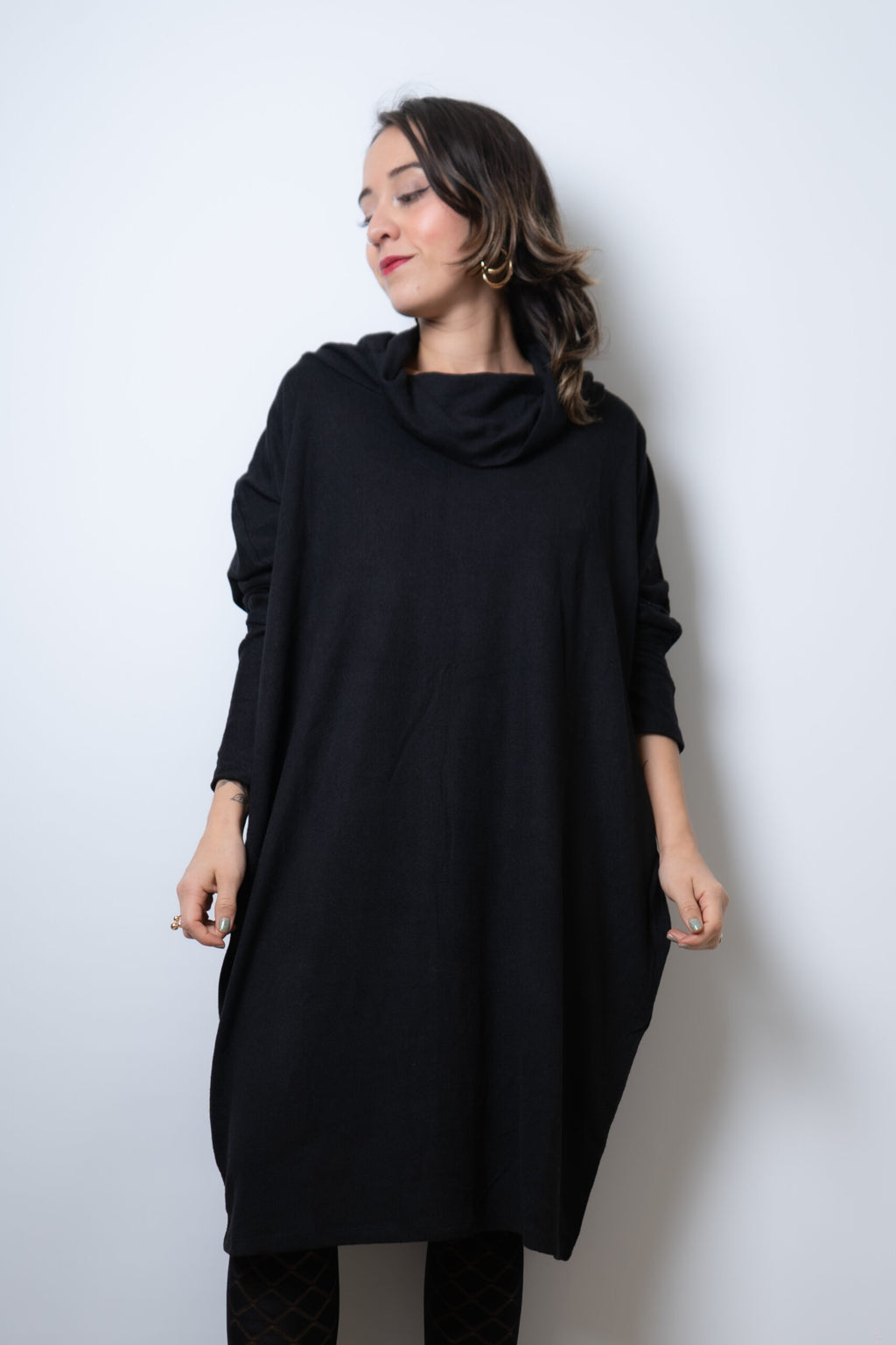 Vestido Lanilla algodón - con cuello - Negro