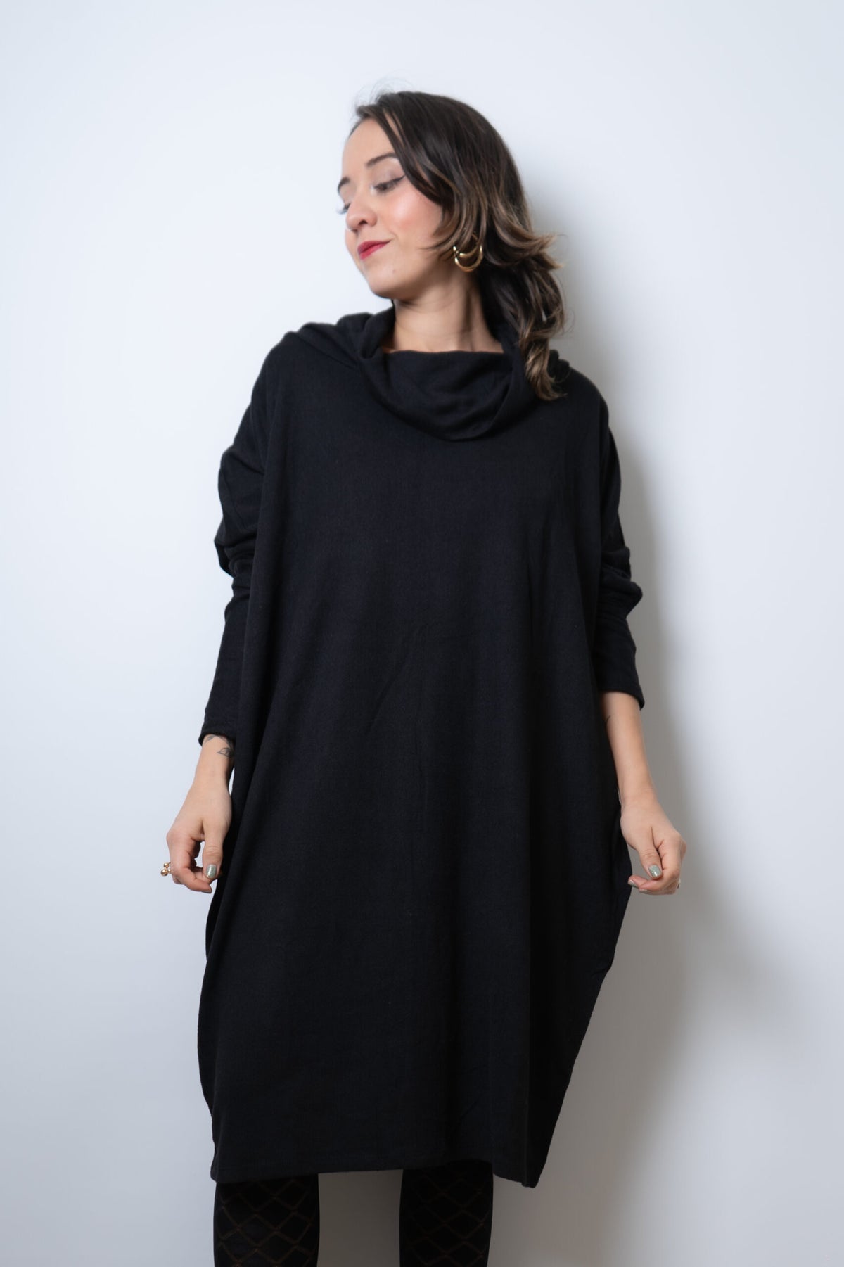 Vestido Lanilla algodón - con cuello - Negro