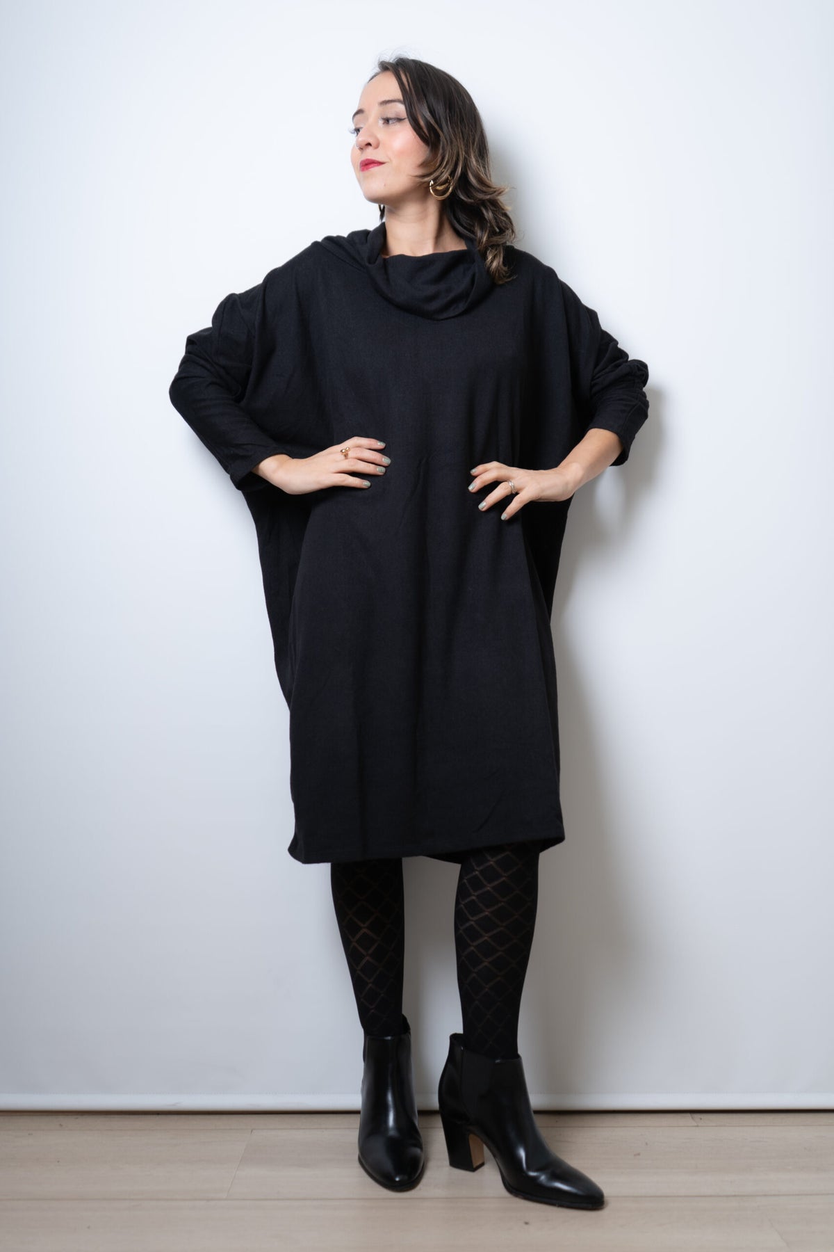 Vestido Lanilla algodón - con cuello - Negro