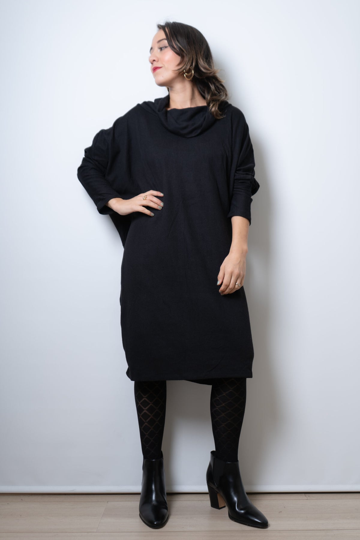 Vestido Lanilla algodón - con cuello - Negro