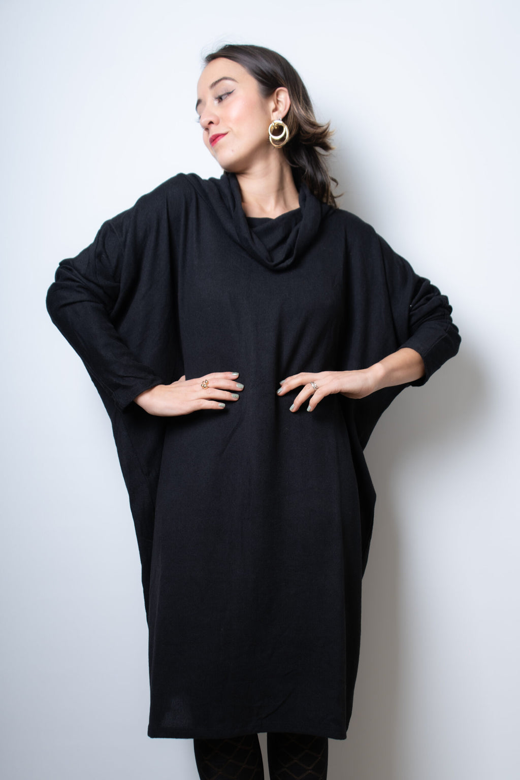 Vestido Lanilla algodón - con cuello - Negro