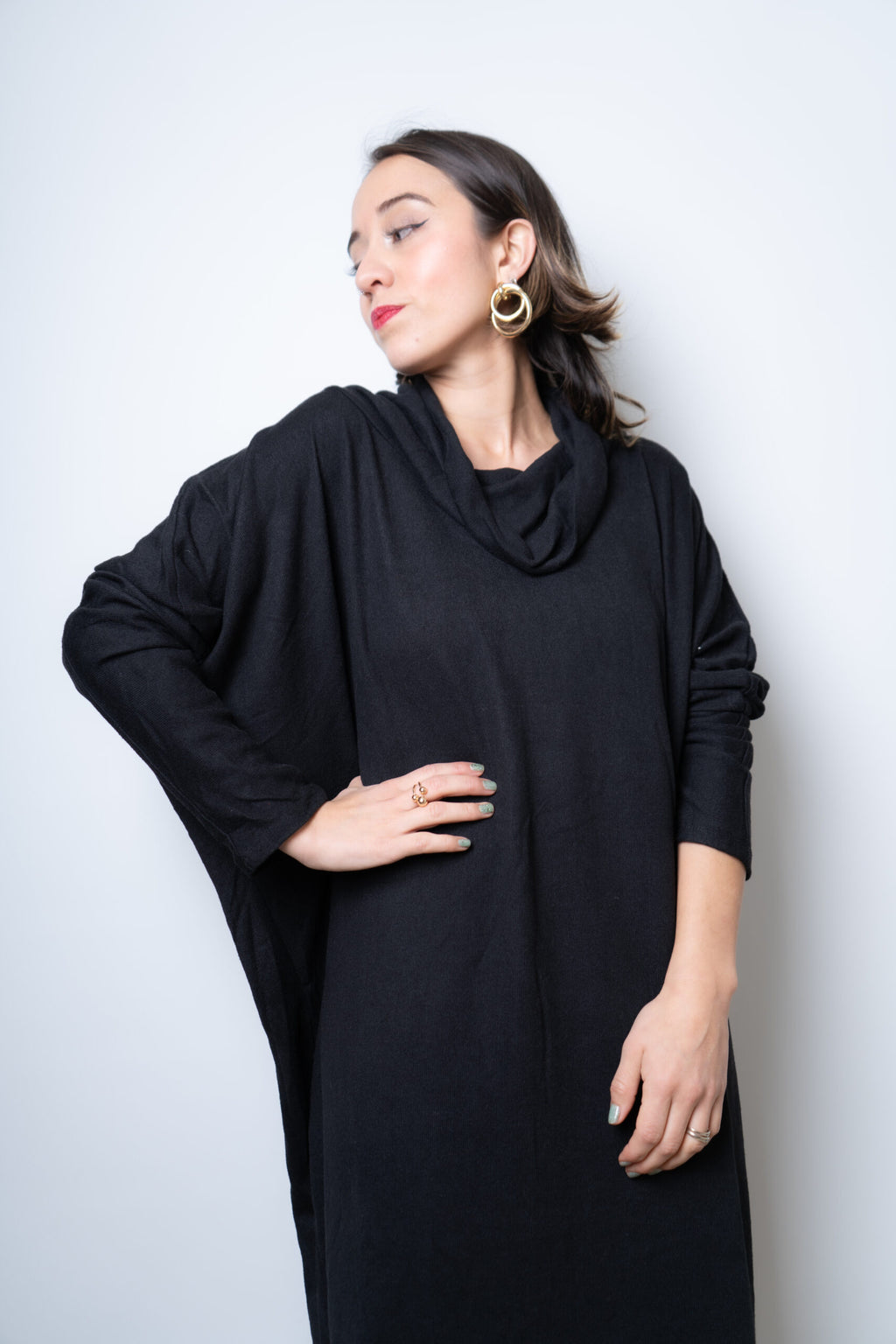 Vestido Lanilla algodón - con cuello - Negro