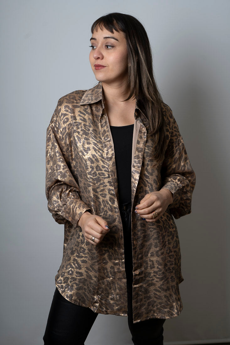 Blusa birillante - Animal print en tono dorado