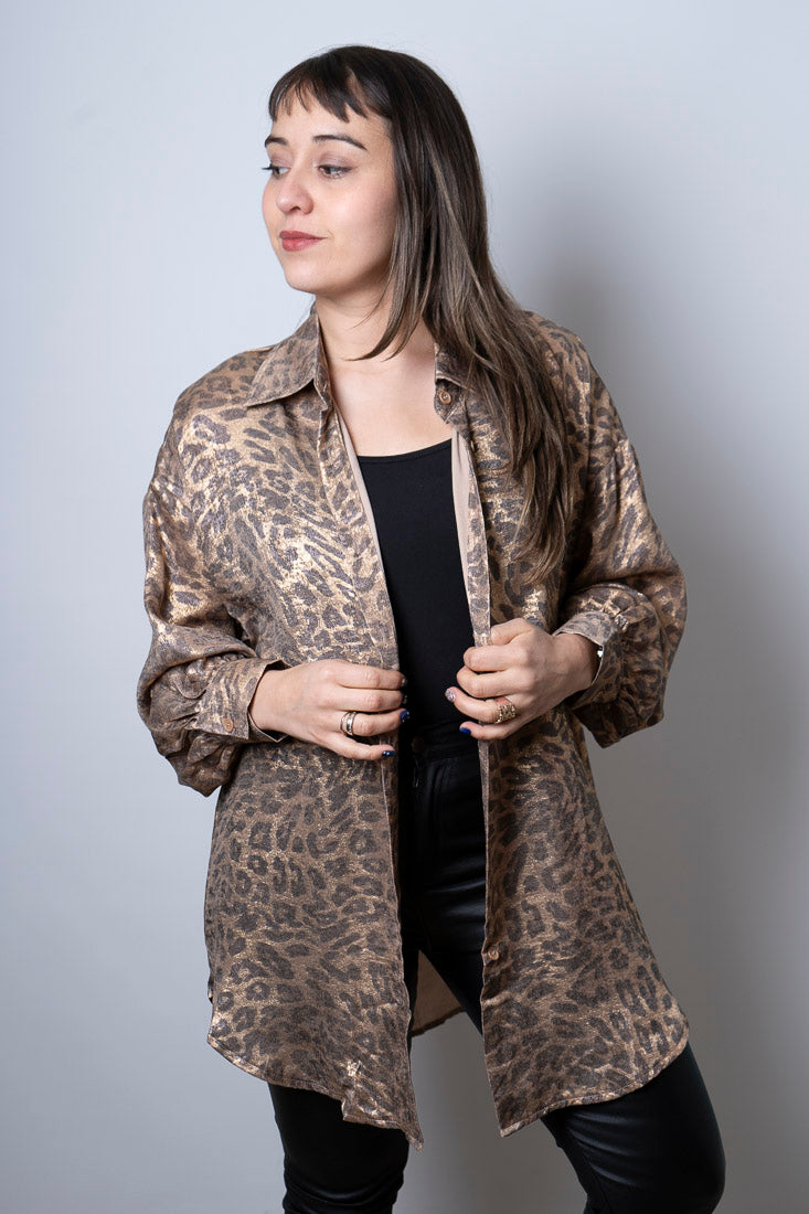 Blusa birillante - Animal print en tono dorado