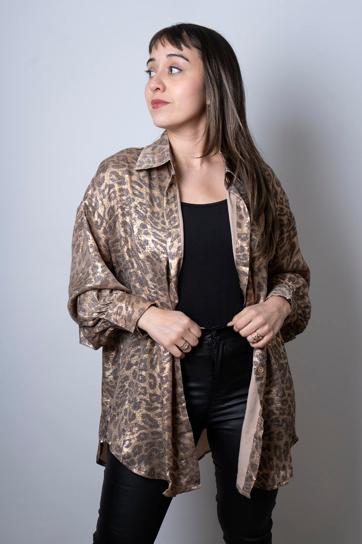 Blusa birillante - Animal print en tono dorado