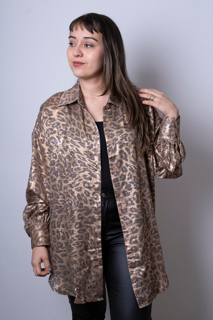 Blusa birillante - Animal print en tono dorado