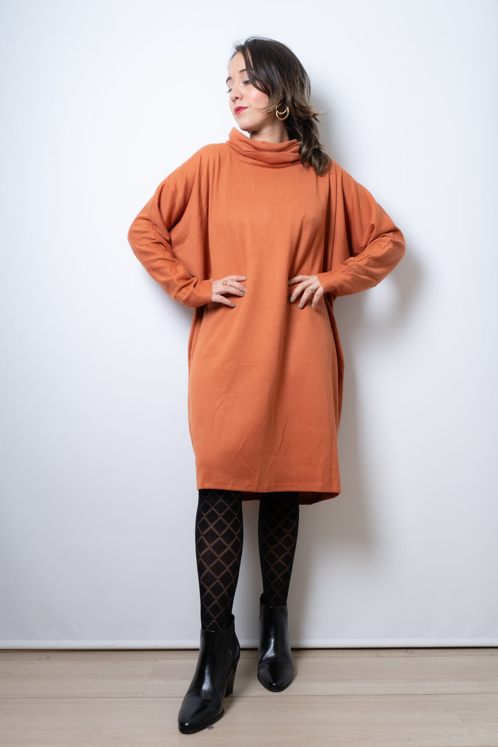 Vestido Lanilla algodón - con cuello - Naranjo