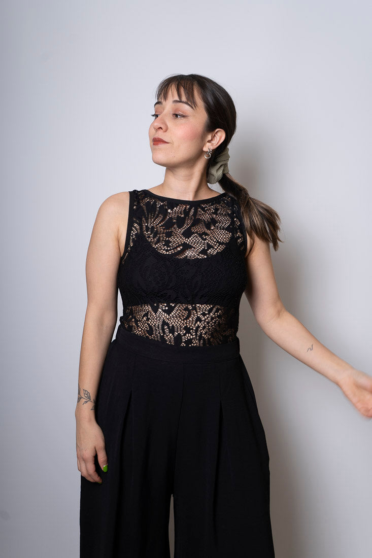 Body con transparencia - encaje - Negro