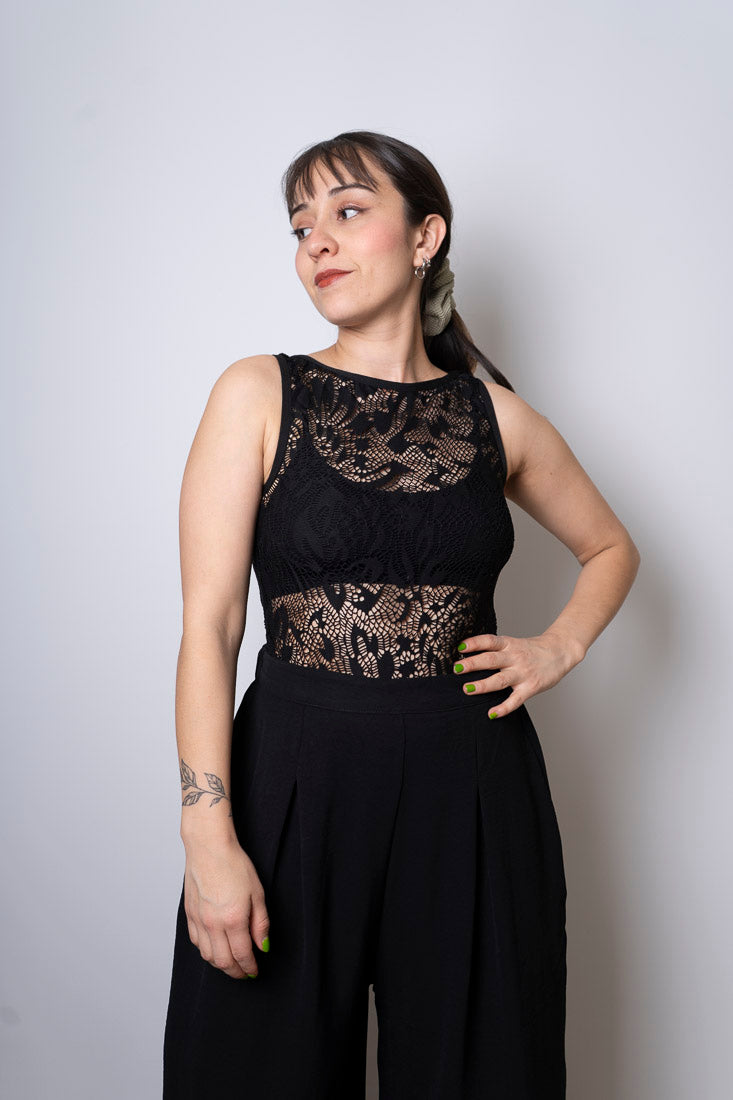 Body con transparencia - encaje - Negro