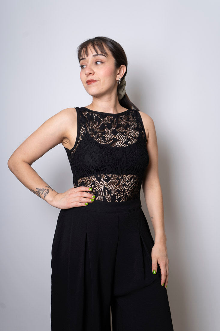 Body con transparencia - encaje - Negro
