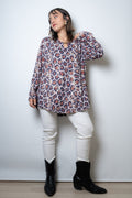 Polera lanilla Animal print - aplicacion metalica - Cafe