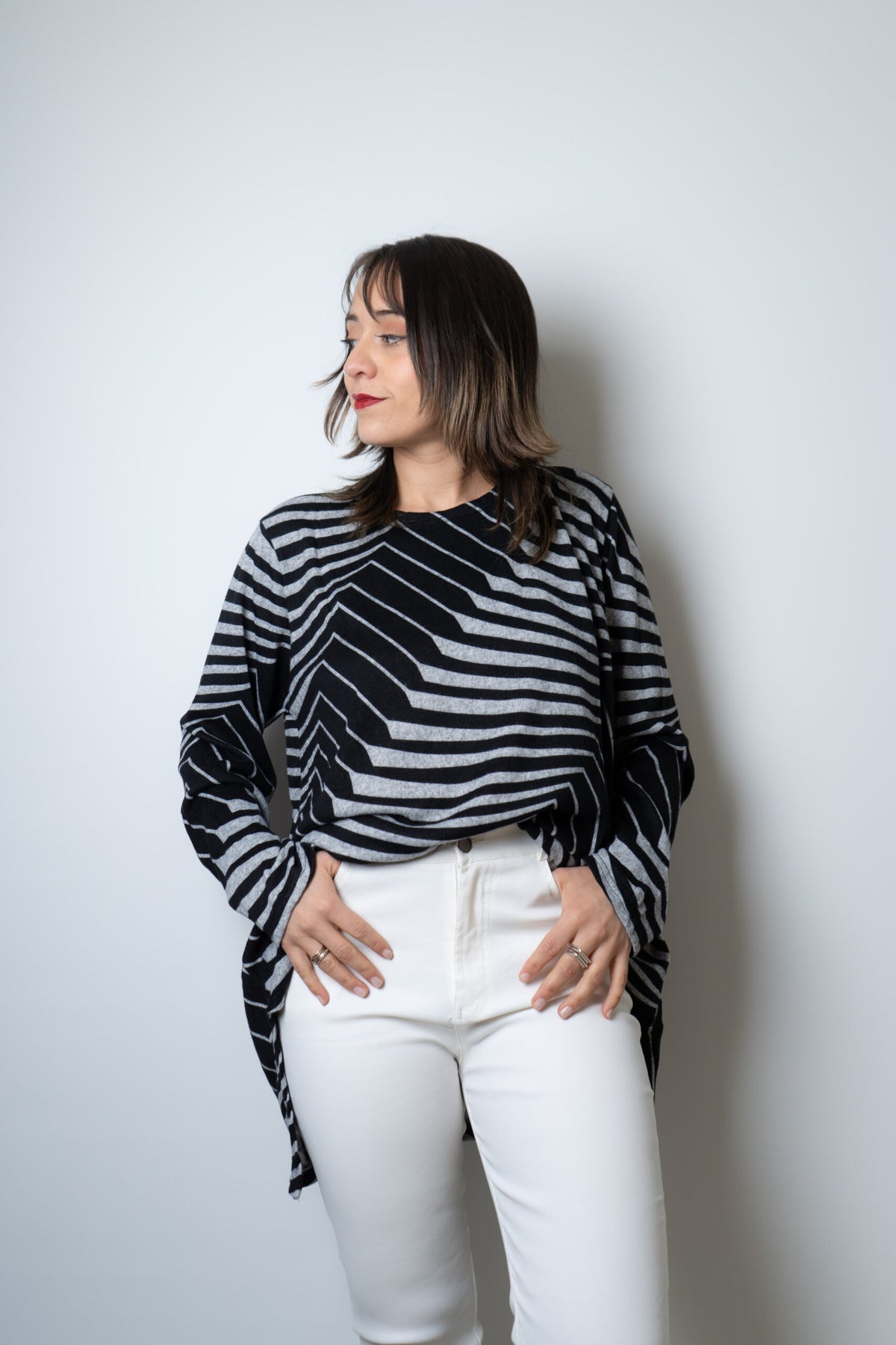 Polera lanilla Diseño - Gris con negro