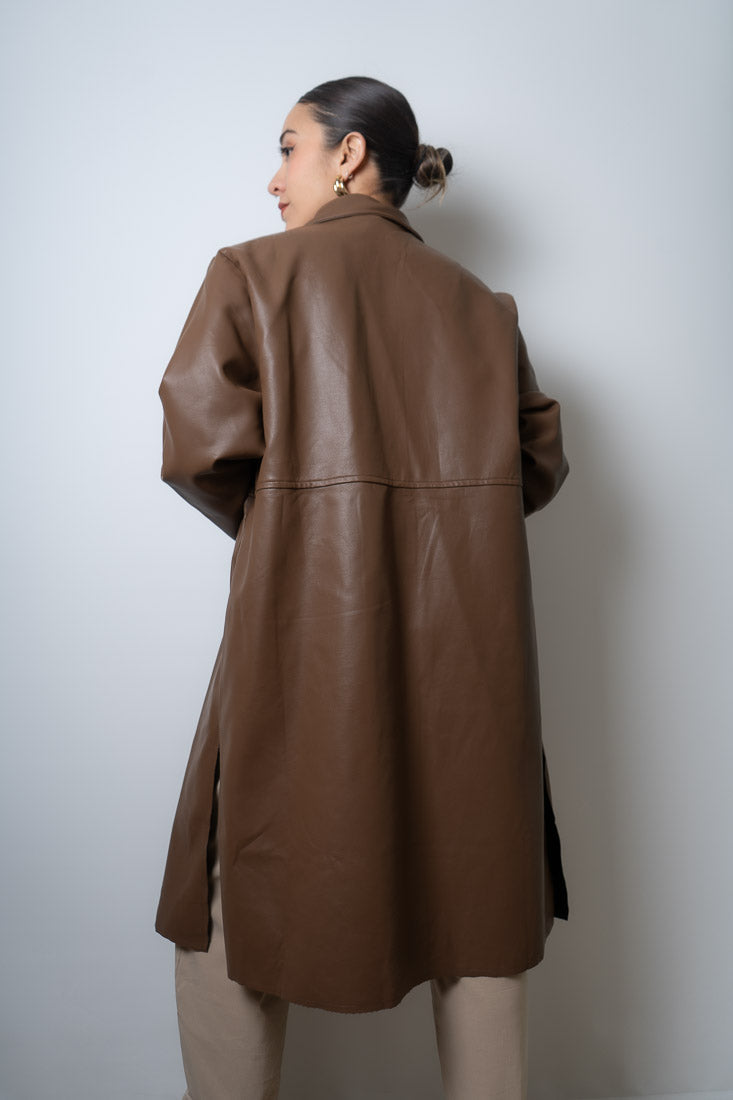 Chaqueton ecocuero bolsillos - Cafe