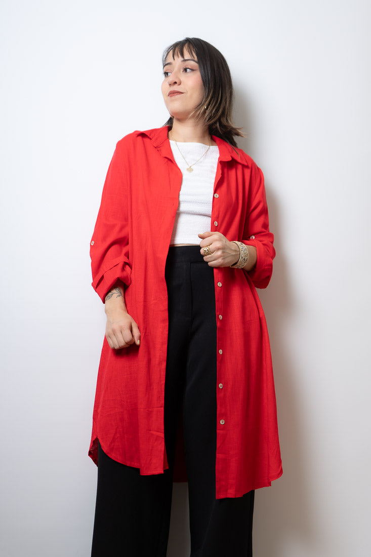 Camisa Lino Bianca - Roja