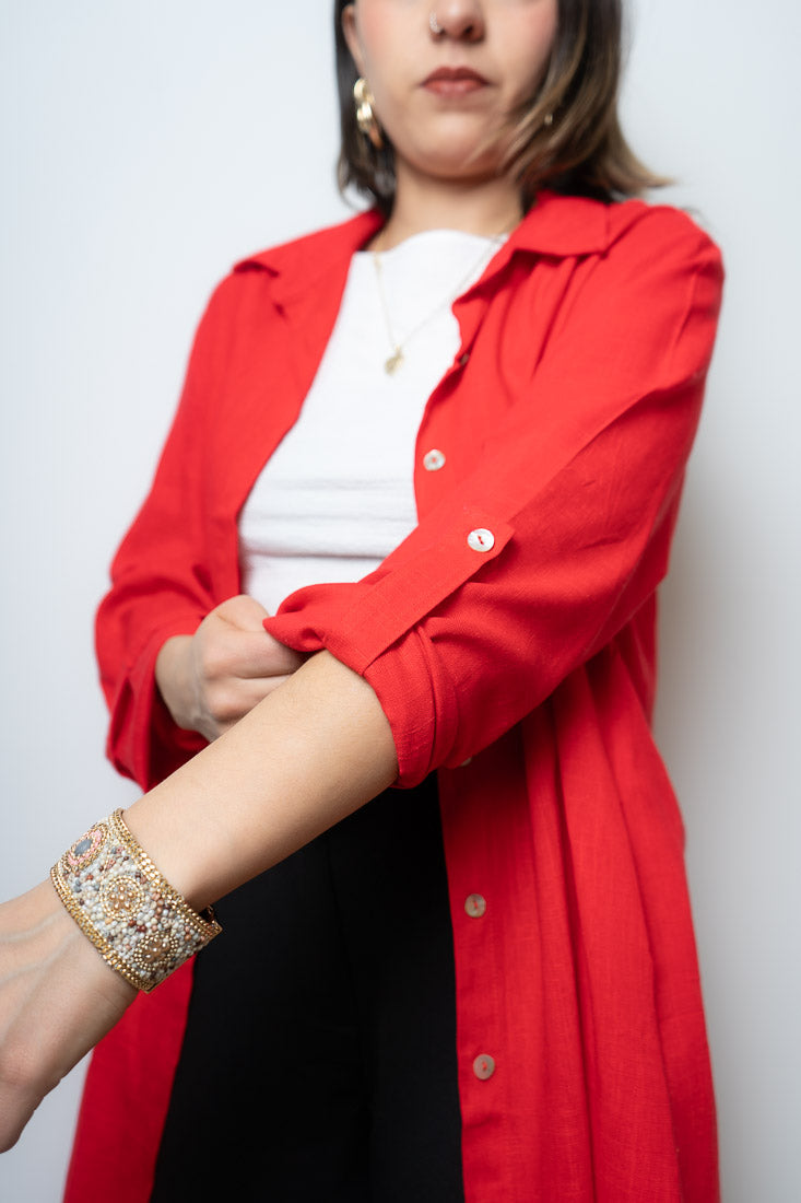 Camisa Lino Bianca - Roja