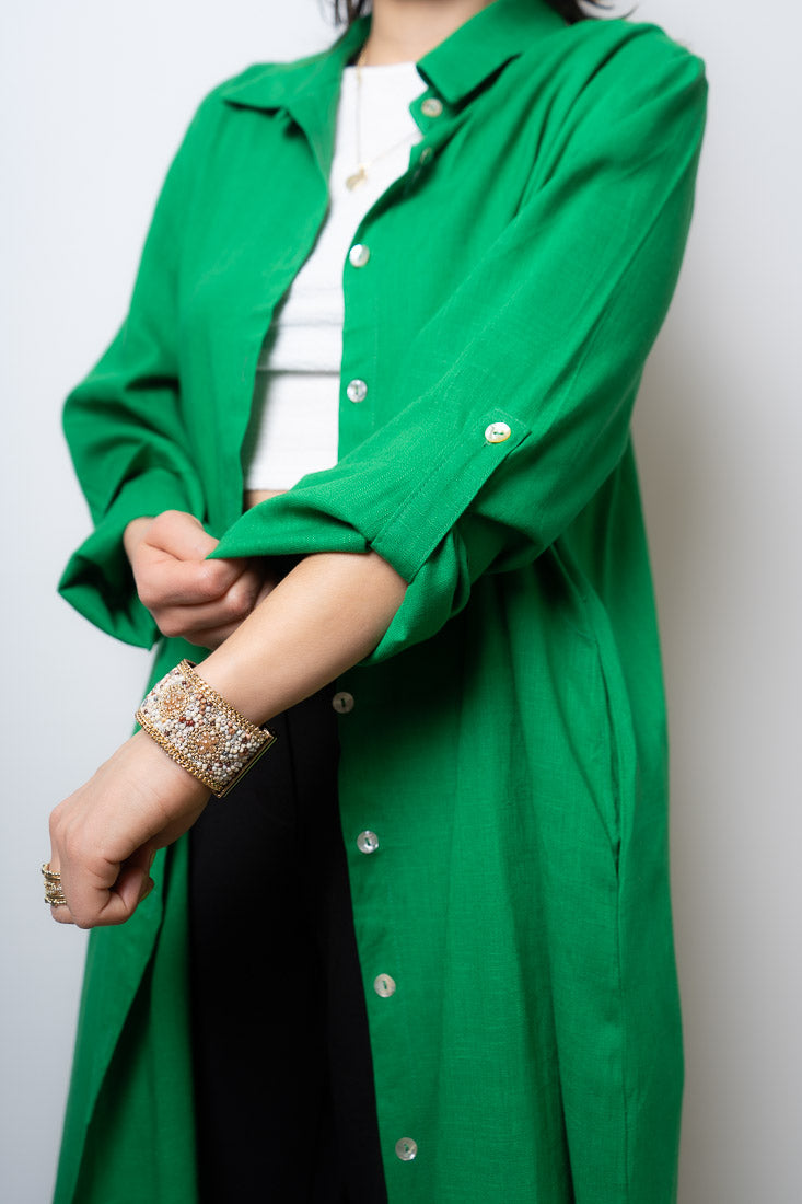 Camisa Lino Bianca - Verde
