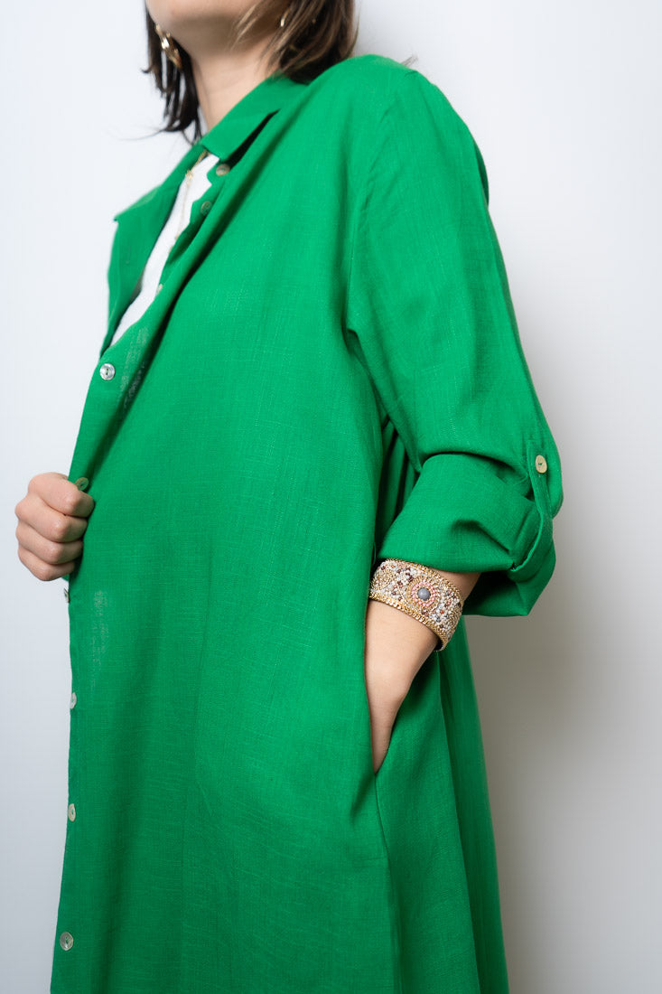 Camisa Lino Bianca - Verde