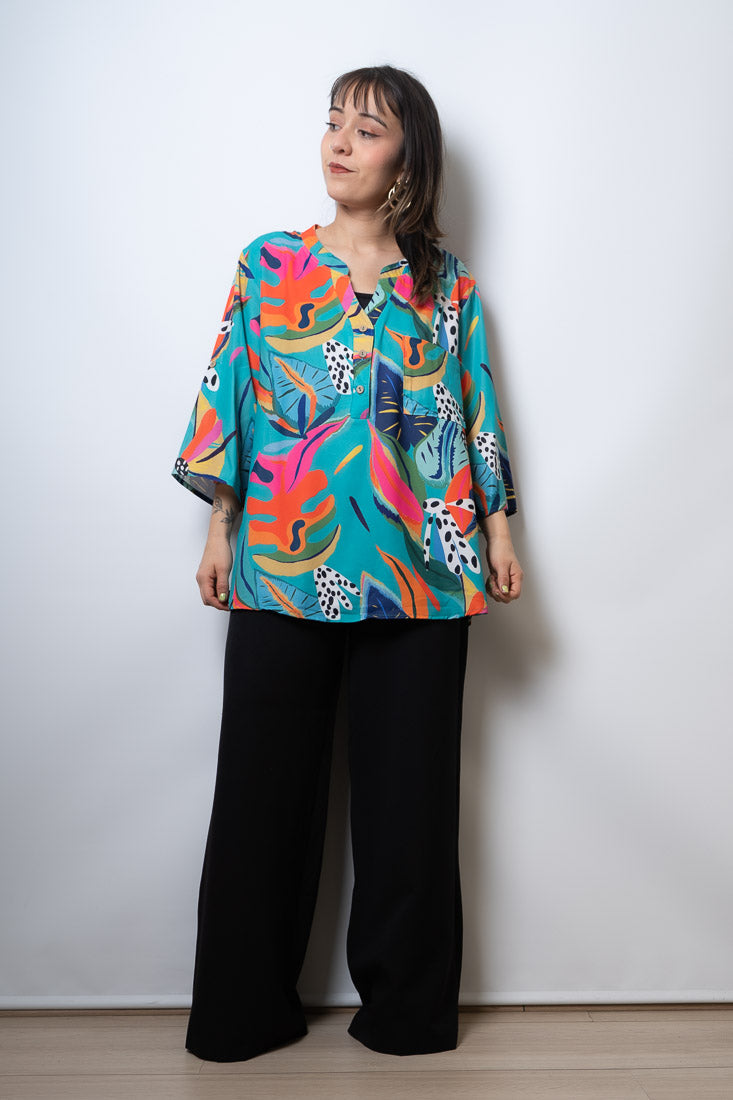 Blusa floreada - Turquesa
