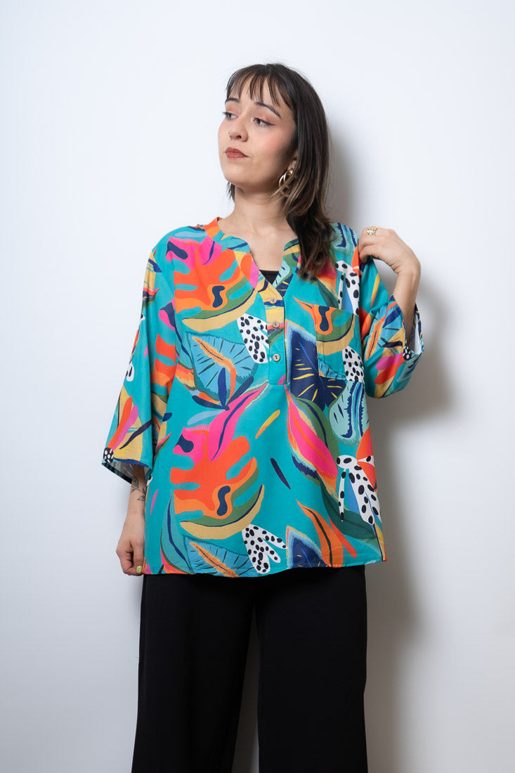 Blusa floreada - Turquesa