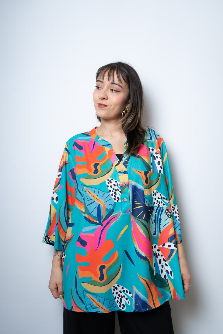 Blusa floreada - Turquesa