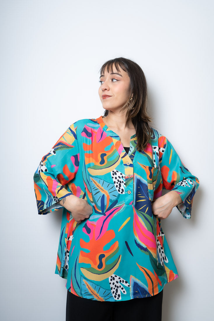 Blusa floreada - Turquesa
