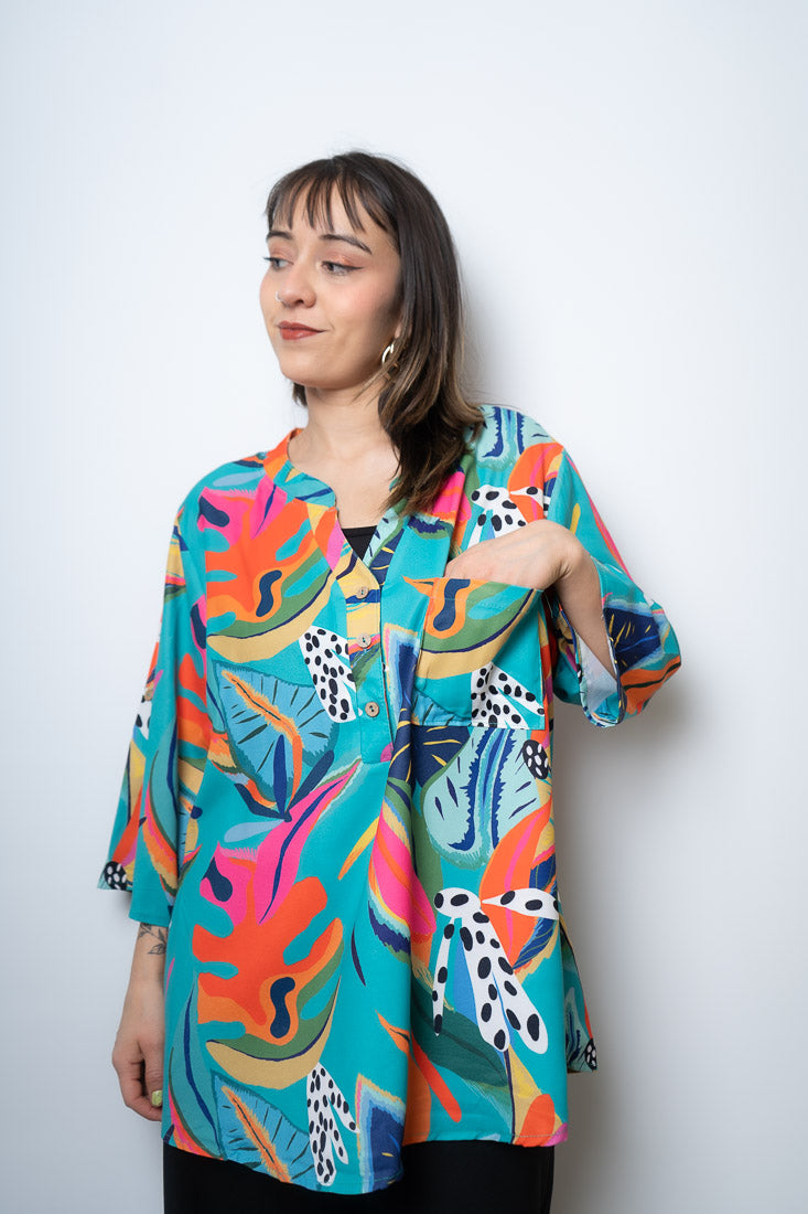Blusa floreada - Turquesa