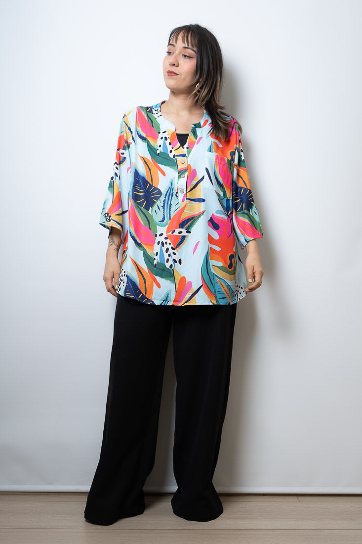 Blusa floreada - Celeste