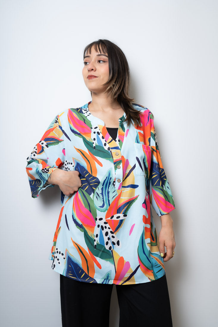 Blusa floreada - Celeste