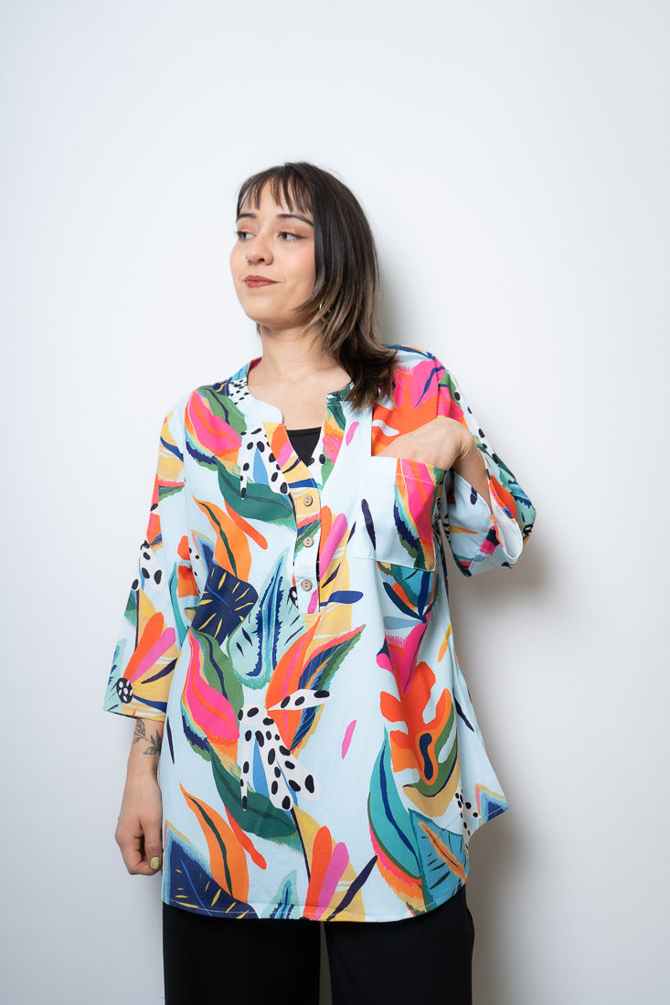 Blusa floreada - Celeste