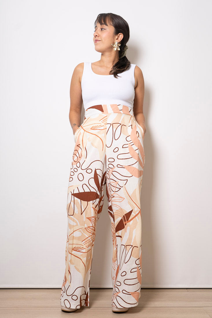 Pantalón Estampado - simil lino - Blanco con colores