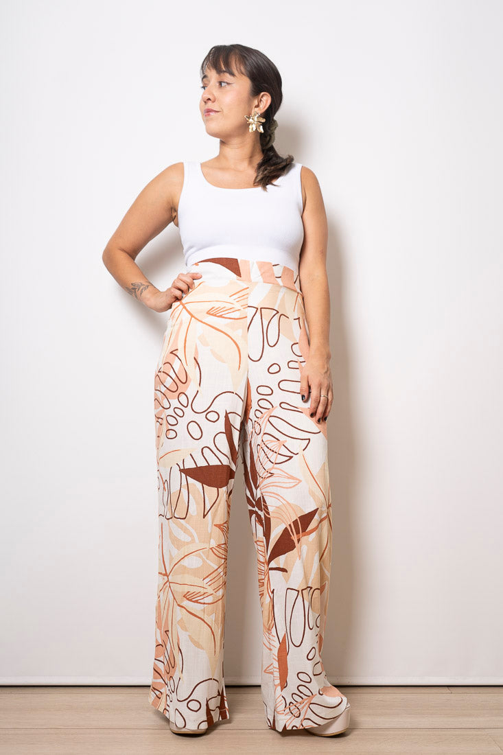 Pantalón Estampado - simil lino - Blanco con colores