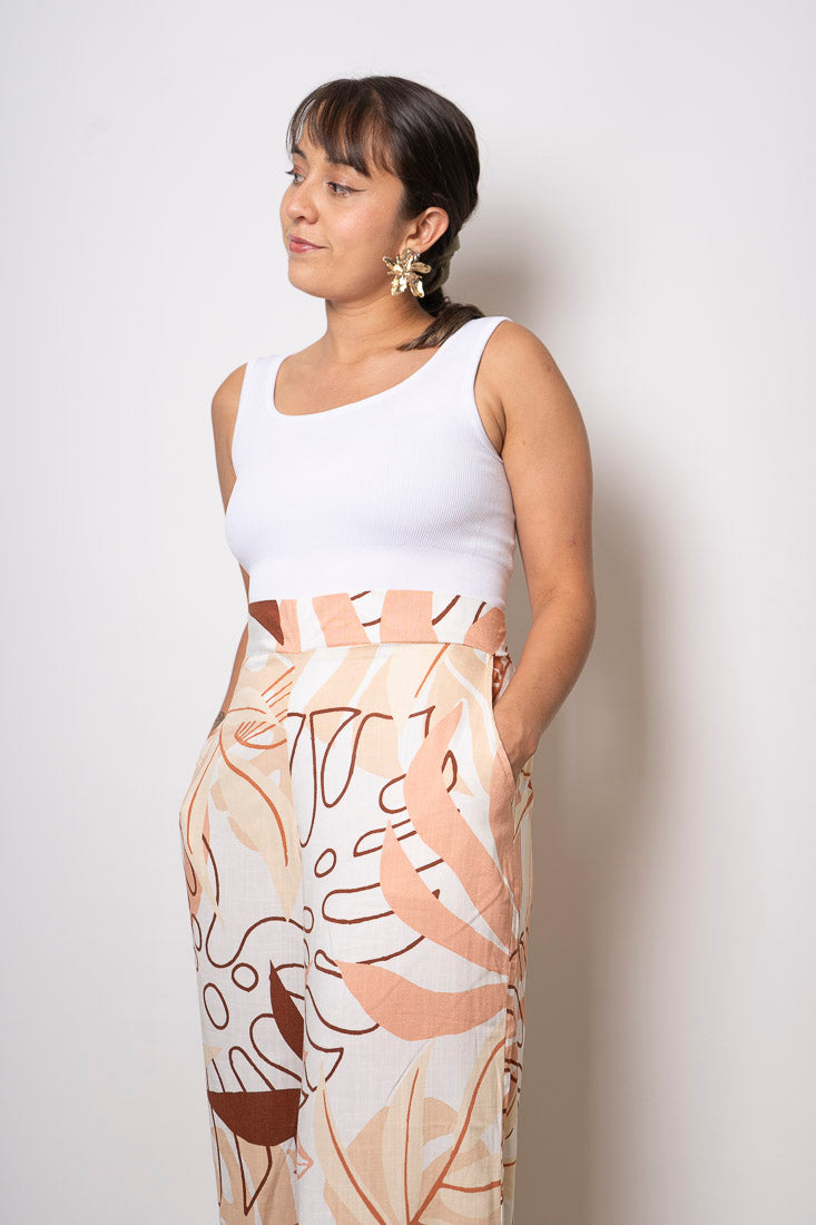 Pantalón Estampado - simil lino - Blanco con colores