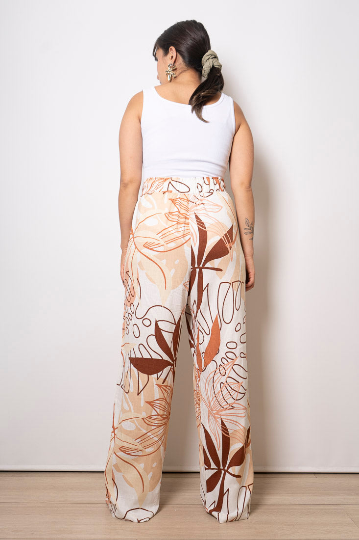 Pantalón Estampado - simil lino - Blanco con colores