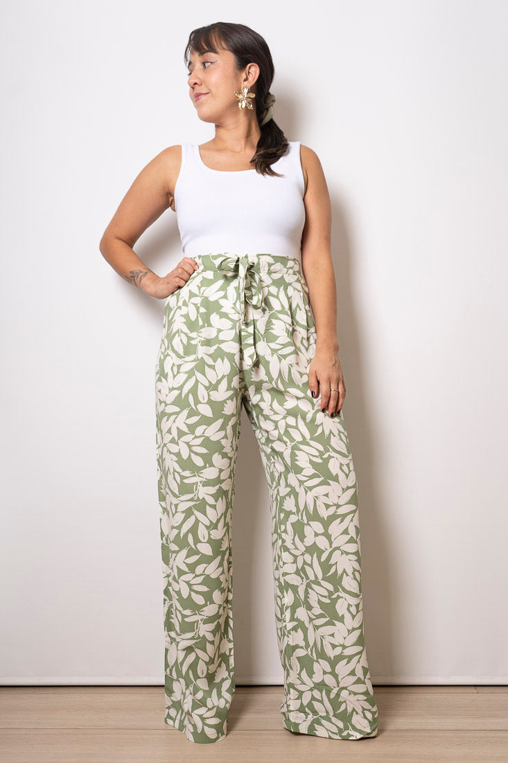 Pantalón Viscosa Vicky - Estampado verde con blanco