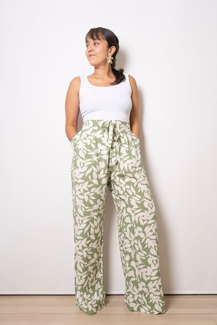 Pantalón Viscosa Vicky - Estampado verde con blanco