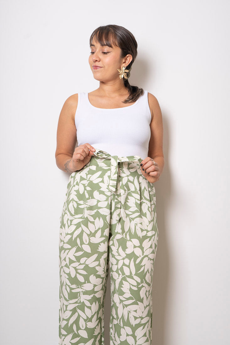 Pantalón Viscosa Vicky - Estampado verde con blanco