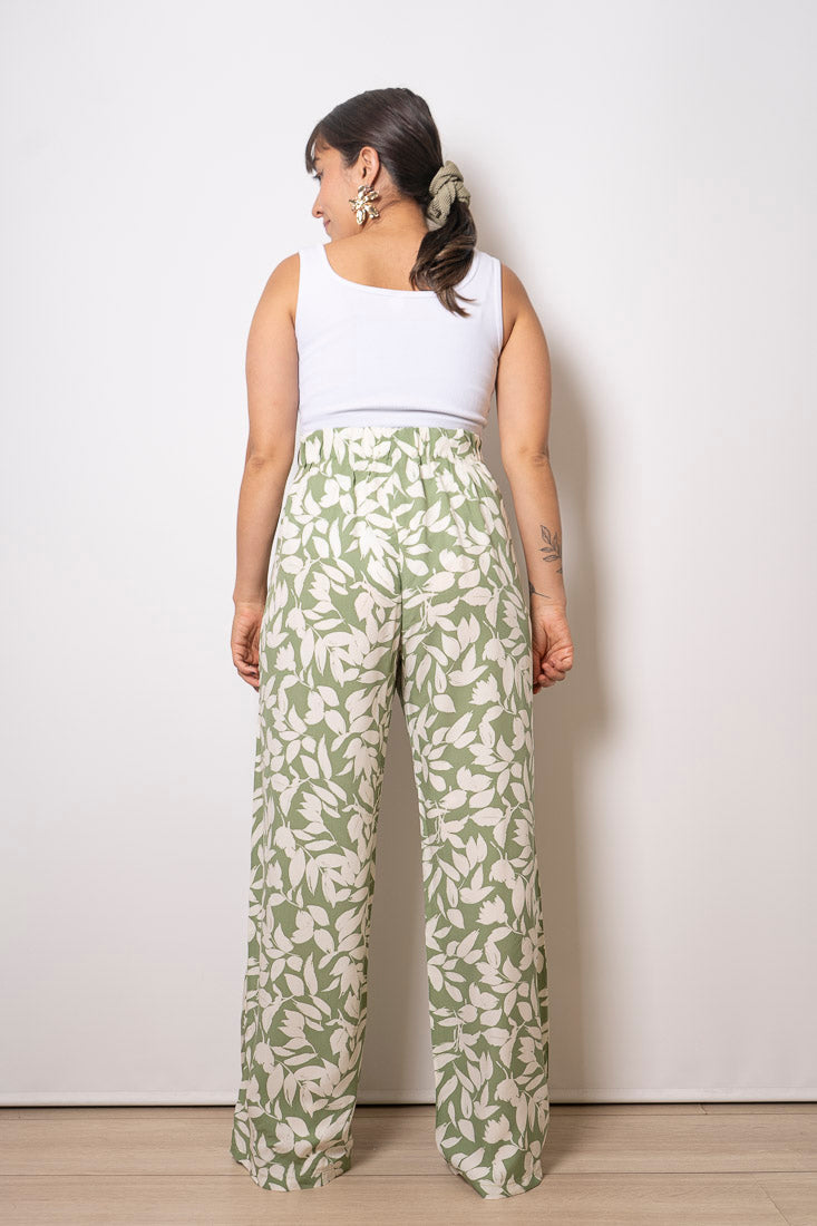 Pantalón Viscosa Vicky - Estampado verde con blanco